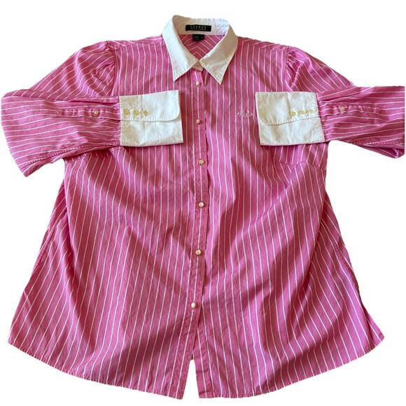 VTG ralph lauren Pink Stripe Pink button down White Cuff Preppy Dress Shirt 1X - Picture 4 of 16